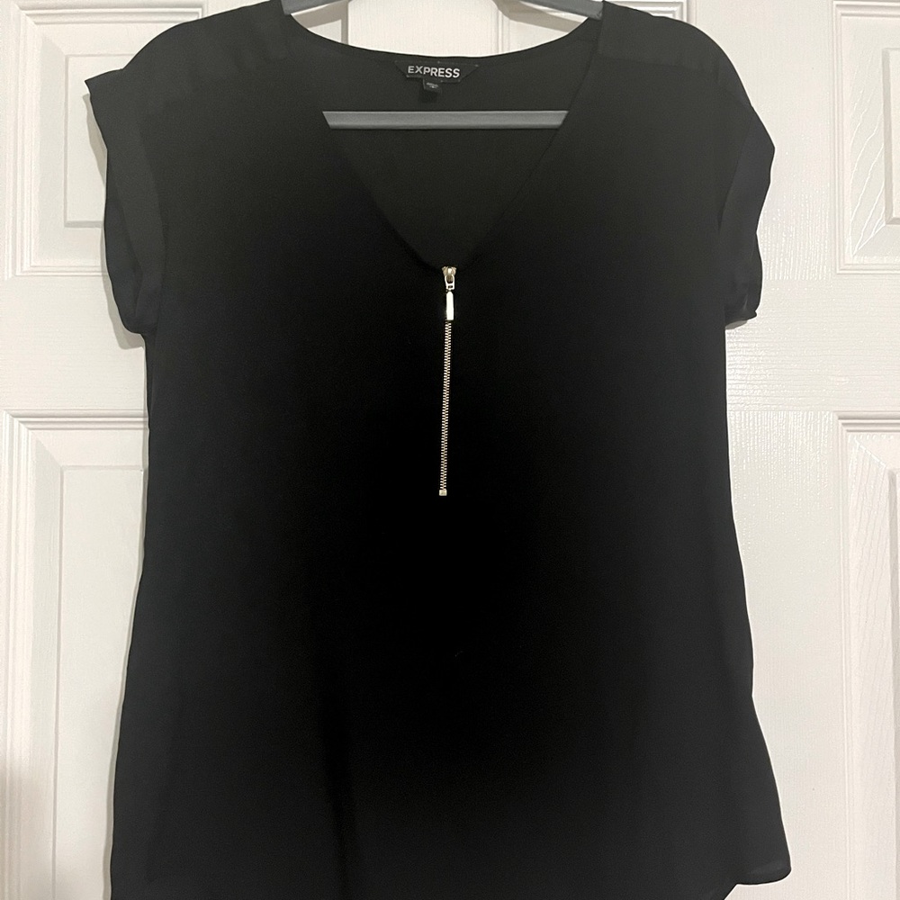 Express black top with gold zipper